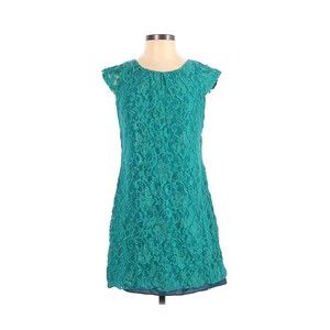 Britt Ryan Dress Sz 4 Teal Green Cocktail Lace Keyhole Short Cap Sleeves Career